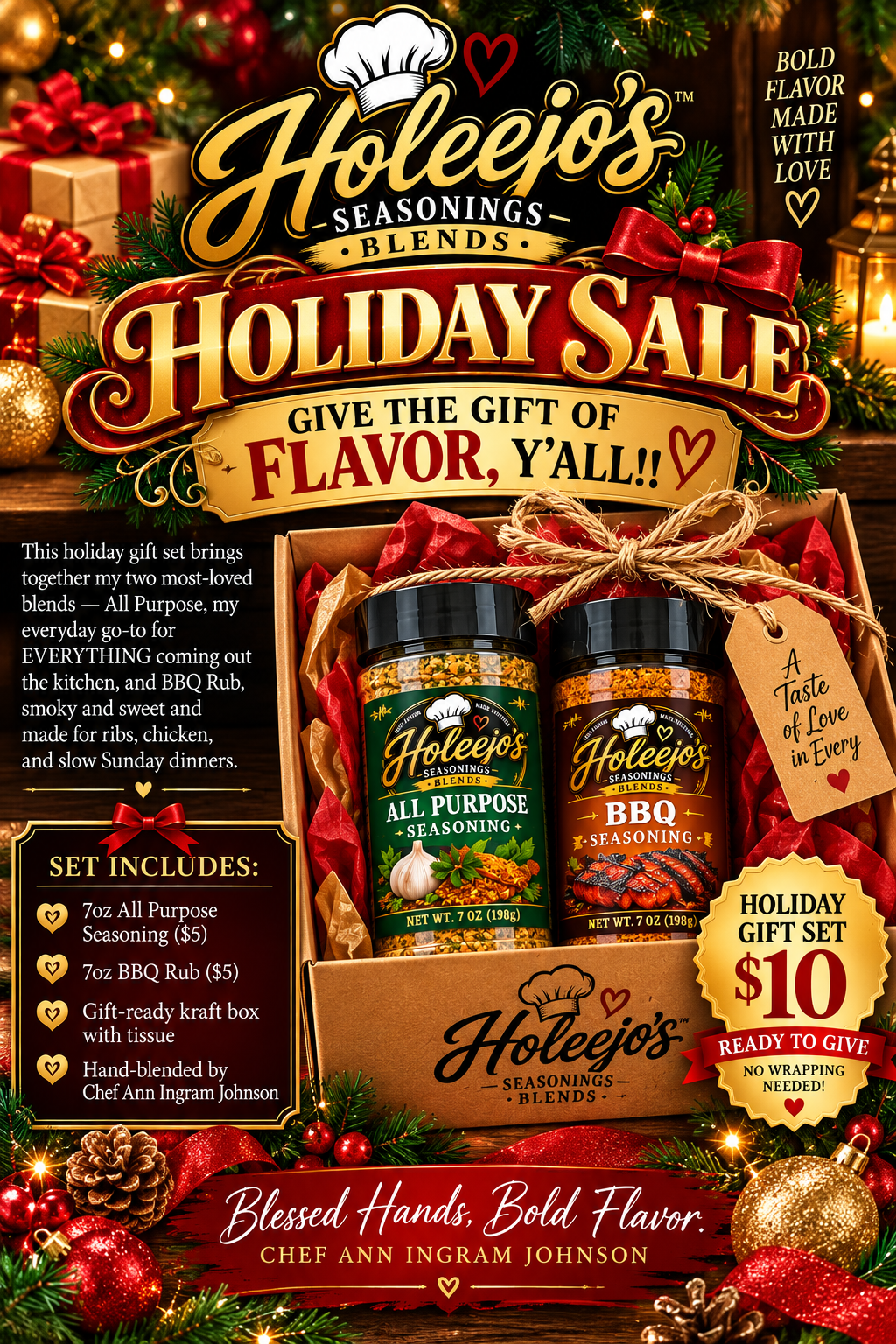 Holee Jo's Holiday Gift Set — All Purpose + BBQ Rub (2 x 7oz, Gift-Boxed)